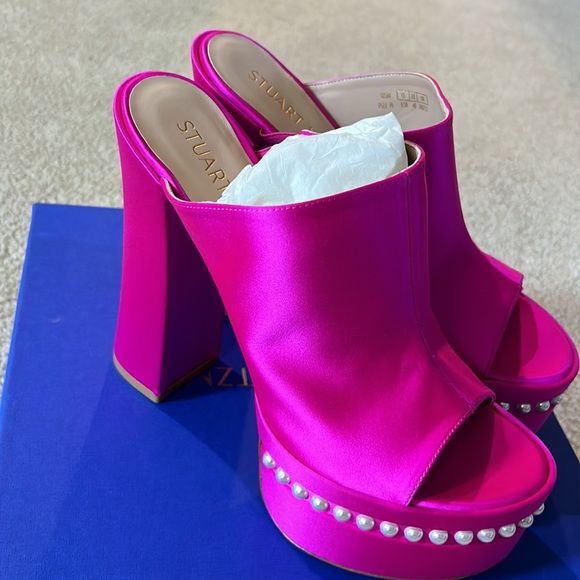 NEW Stuart Weitzman SkyHi satin platform sandals - Picture 4 of 16